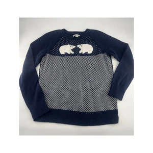Bass Sweater Womens Large Blue White Pullover Bears Fair Isle Goprcore Winter - Picture 1 of 8