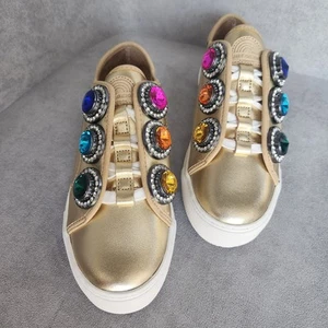 Kurt Geiger chunky sneakers 6.5 golden leather Laney Octavia jeweled new $220 - Picture 1 of 17