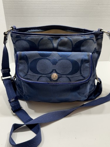 RARA borsa a tracolla convertibile Y2K Coach blu tela firma monogramma F16550