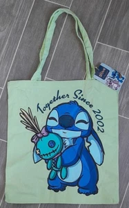 New Disney Lilo & STITCH & Scrump 100% Cotton Green Shopper Tote Bag - Picture 1 of 2