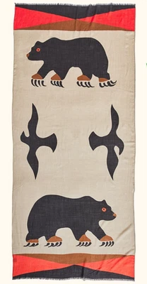 Filson Women's Grizzly Bear Scarf 20130784 MADE IN ITALY Red Black Tan Silk CC - Image 1 of 3