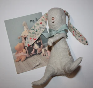 Maileg Albin Bunny Small Plush Rabbit Toy Play Display Blue Ribbon Floral Ears - Picture 1 of 10