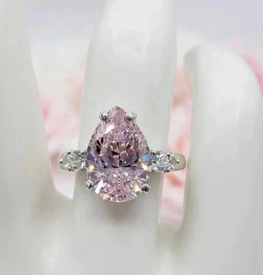 5.40Ct Pear Cut Certified Real Pink Sapphire Diamond Wedding Ring 18K White Gold - Image 1 of 4