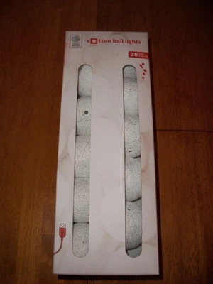 The Original Cotton Ball Light Set~20 LED White Lights~USB Cable NIB - Image 1 of 4