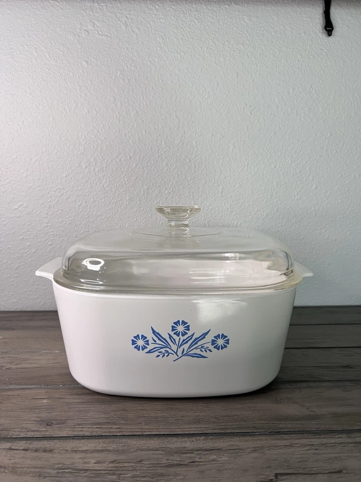 Vintage Corning Ware Blue Cornflower A-5-B 5Quart Casserole Dish w/Pyrex A-12-C - Image 1 of 4