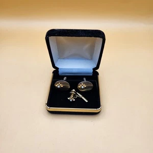 Vintage Cufflinks Tie Tack Set, Pearl Cuff Links with matching Tie Pin And Case - Picture 1 of 6