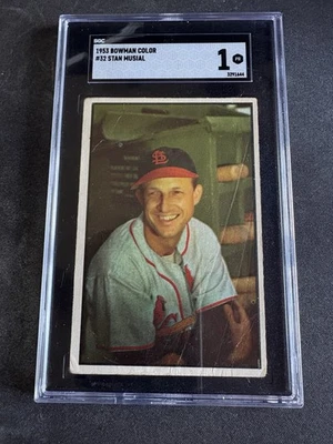 1953 Bowman Color - Stan Musial #32 SGC 1 ! St Louis Cardinals HOF! - Image 1 of 2