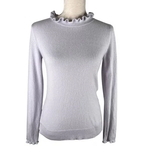 Club Monaco Cashmere Sweater Gray Pale XS Ruffle Neck - Picture 1 of 11