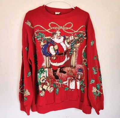 Sudadera Vintage Holiday Time Talla Grande Rojo Polar Papá Noel Navidad LEER Foto 1 de 4