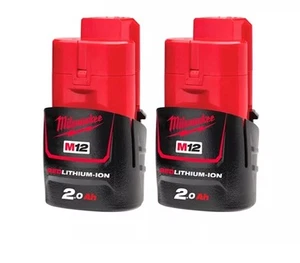 Original Milwaukee M12B2 M12 12V 2 x 2,0Ah rot Lithium-Ionen Akku Doppelpack - Bild 1 von 1
