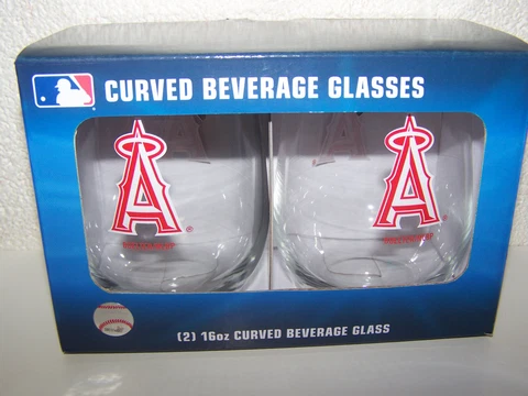 Los Angeles Angels 16oz. Curved Beverage Stemless Wine Rocks Glass 2 pack set Cover