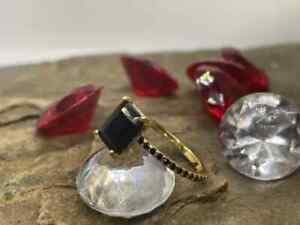 Emerald Lab Created Black Onyx Wedding Women's Ring 14K Yellow Gold Plated
