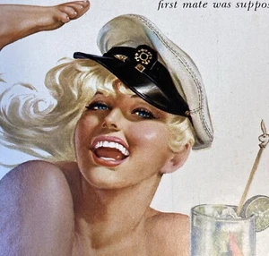 Alberto VARGAS Esquire Playboy PINUP PRINT Blonde Captain’s Hat Bunny Swizzle - Picture 1 of 7