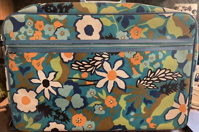 Mala Vintage Padrão Floral Azul Cor Ousada Meio Século Moderna - Imagem 1 de 4