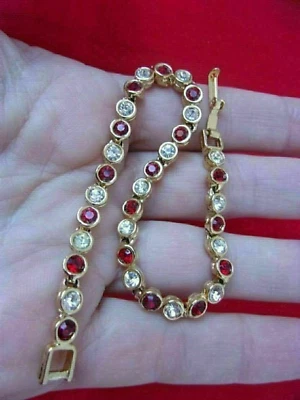 8Ct Round Cut Lab-Created Red Ruby Womens Tennis Bracelet 14K Yellow Gold Plated - Image 1 of 4