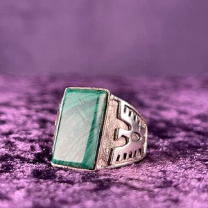 3 Vintage Native American Malachite Navajo Thunderbird Navajo 925 Silver Size - Picture 1 of 8