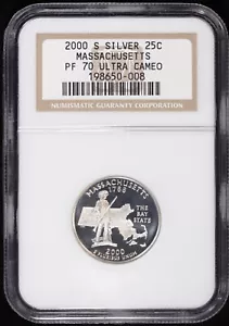 2000-S 25c Silver Proof Massachusetts MA State Quarter NGC PF 70 Ultra Cameo PR - Picture 1 of 4