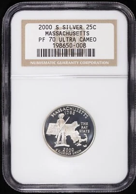 2000-S 25c Silver Proof Massachusetts MA State Quarter NGC PF 70 Ultra Cameo PR - Image 1 of 4
