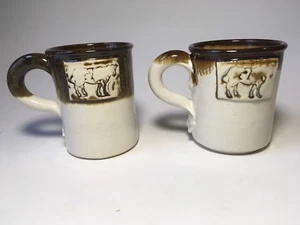 McCormick Art animal mug cup vintage cow bull wheel thrown Artist signed Set 2 - Picture 1 of 8