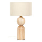 Oak Base Table Lamp Natural Drum Lampshade Living Room Bedroom Wooden Light