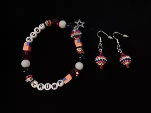 TRUMP 2024 Patriotic Handmade Jewelry Bracelet/earrings Set - Picture 1 of 5