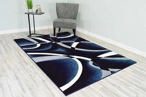 Premium Carved Modern Contemporary Abstract Rug 2305 Navy Blue 2'7''x4' - Picture 1 of 9