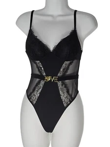 Victoria Secret Womens Bodysuit Size XS Black Love Lace Belted Teddy NWT - Picture 1 of 15