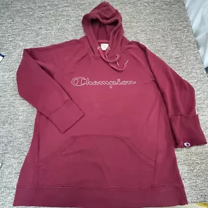 Champion Hoodie Womens XL Burgundy Champion Front Logo Marks On Sleeves Workwear - Picture 1 of 19