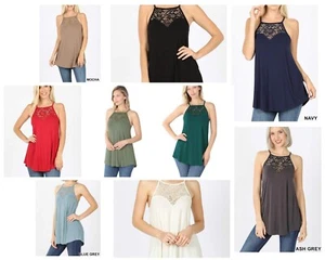 NWT Zenana Rayon Lace Paneled sweetheart Halter t back tank top S M L XL - Picture 1 of 10