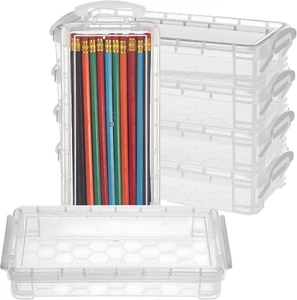 6-Pack Clear Plastic Pencil Case, Pencil Boxes Bulk with Latching Lids, Stackabl - Picture 1 of 7