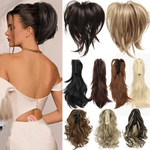 Mega Thick Hair Claw Clip in Ponytail Extensions Bendable Pony Tail as Human 12" - Picture 1 of 77
