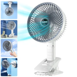 8" Clip on Fan Rechargeable 3 Speeds Cooling Fan for Home Office Stroller Travel - Picture 1 of 17