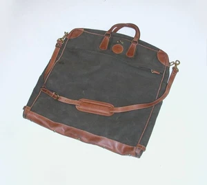 Mulholland Brothers 43 Bi-Fold Green Canvas with Brown Leather Trim Garment Bag - Picture 1 of 11