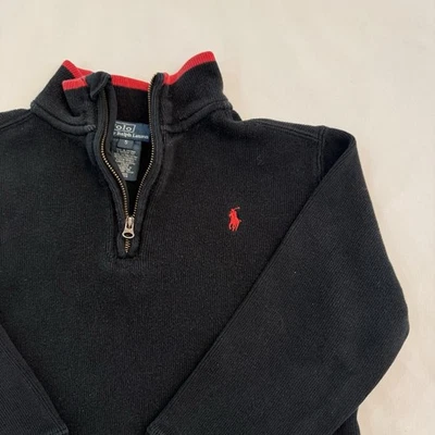Pullover POLO by RALPH LAUREN para niños tejido acanalado negro 1/4 cremallera manga larga talla 5 Foto 1 de 4