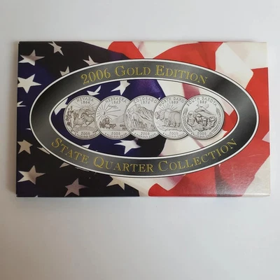 A COMPLETE 2006 D Five Coin "BU" "GOLD PLATED" State Quarter Set Box & COA - Image 1 of 2