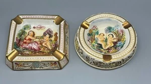 Vintage R Capodimonte ITALY 1535/351 & 352 Ashtrays Cherubs Serene Trinket Dish - Picture 1 of 11