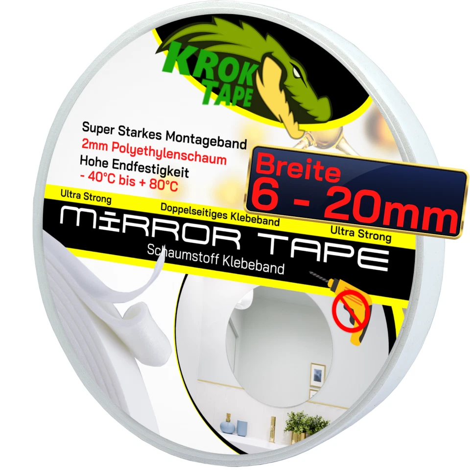 Doppelseitiges Klebeband Extra Stark Spiegel Montageklebeband PE Schaumstoff - Bild 1 von 4