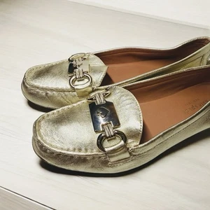 Kate Spade Carson Gold Leather & Goldtone Accent Slip-On Loafers Women’s Size 7 - Picture 1 of 12