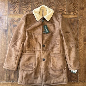 Ralph Lauren Mens Lefferts Classic Fit Faux Shearling Overcoat 36R Dark Camel - Picture 1 of 7