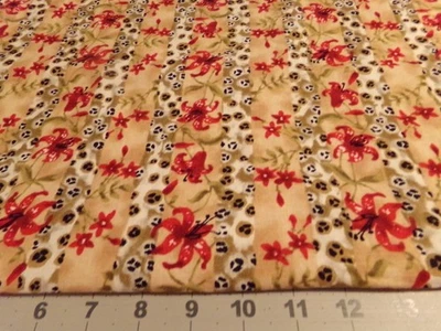 TIRAS FLORALES ROJAS VINTAGE 1 YD X 48"/TOSTADO/ALGODÓN NUEVO #1391 Foto 1 de 2