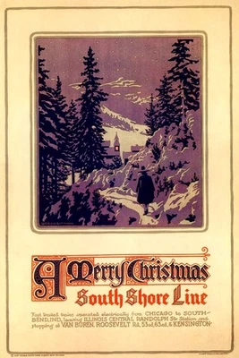 PÓSTER REPRO DE FELIZ NAVIDAD SOUTH SHORE LINE TRAVEL EE. UU. VINTAGE Foto 1 de 3