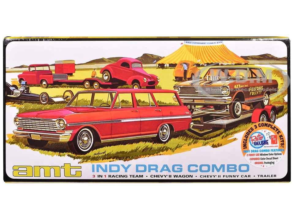 KIT MODELO HABILIDAD 2 INDY DRAG COMBO 3 EN 1 SET MODELO ESCALA 1/25 POR AMT AMT1520 Foto 1 de 4