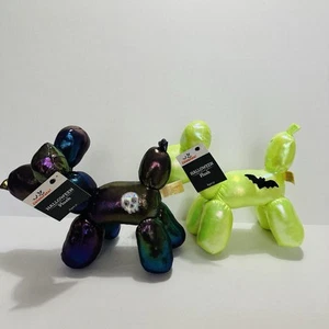 Balloon Dog Plush Stuffed Animal Green & Purple Set 8” Shiny- Skull - Iridescent - Picture 1 of 15
