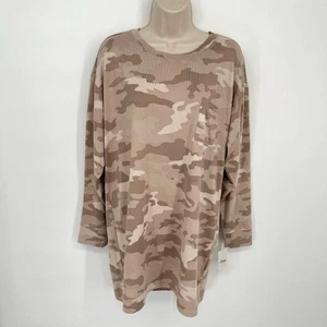 Jenni NWT Women's Long Sleeve Round Neck Sleep Shirt Size M Toffee Candy Camo - Picture 1 of 7