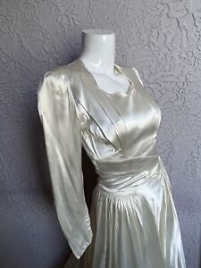 1940’s Vintage White Satin Wedding Gown W/ Long Train