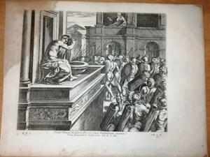 GRAVURE PIERRE MARIETTE 18EME SCENE BIBLIQUE ROI DAVID & BETHSABEE - Picture 1 of 1
