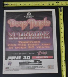 Deep Purple 2002 Concert Ad w/ Scorpions PNC Arts Center NJ Special Guest Dio - Picture 1 of 1