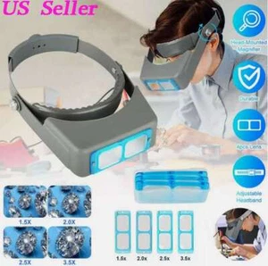 Cerchietto Lente di Ingrandimento Testa Visiera Occhiali Gioielli Orologio Riparazione con 4 Lenti - Foto 1 di 13