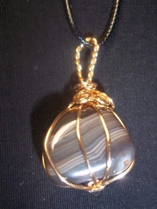 Wire Wrapped Polished Lake Superior CRAZY Banded AGATE 18 inch Necklace A-166 - Picture 1 of 4