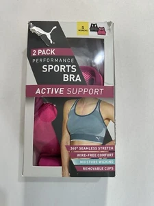 Women’s PUMA 2-pack Performance Sports Bra UK S 32C,D/34A,B Light Grey & Pink - Picture 1 of 8